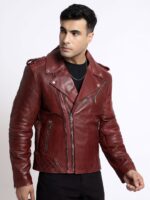 Lapel Collar Water Resistant Leather Biker Jacket - Image 3