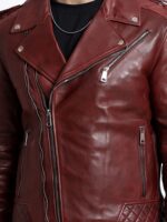 Lapel Collar Water Resistant Leather Biker Jacket - Image 2