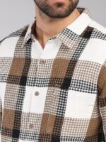 HERE&NOW Tartan Checks Spread Collar Long Sleeves Slim Fit Cotton Casual Shirt - Image 2