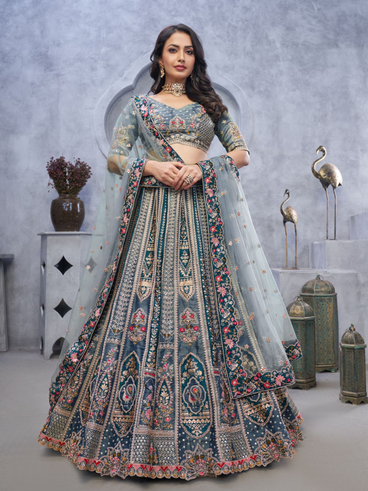 Lfdnu6k2_f38d0baea245434b8db30adb75874ed6.jpg Embellished Sequinned Semi-Stitched Lehenga & Unstitched Blouse With Dupatta - Image 1
