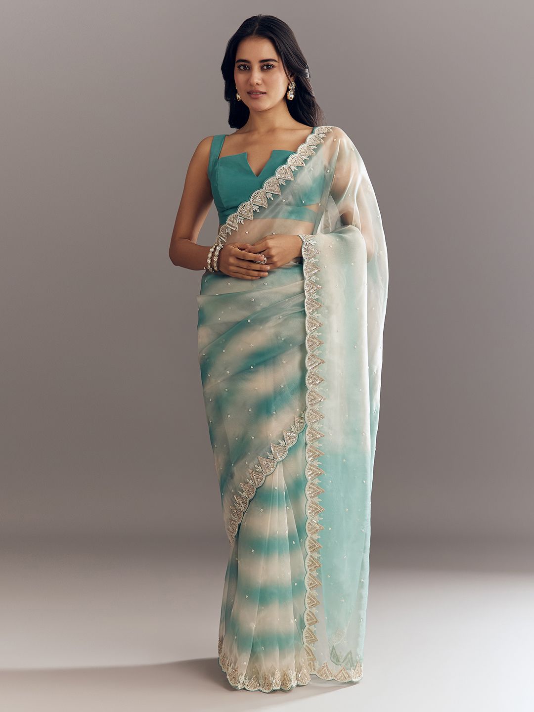 o0okaQRQ_270f0f10e76648dc8e66cfcd01e4edee.jpg KALKI Fashion Embellished Sarees With Blouse - Image 1