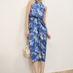 Blue Draped Halter Dress