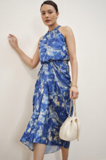 Blue Draped Halter Dress - Image 2