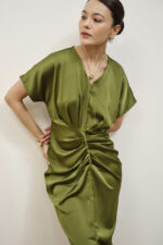 Sibyl Draped Olive Dress - Image 2