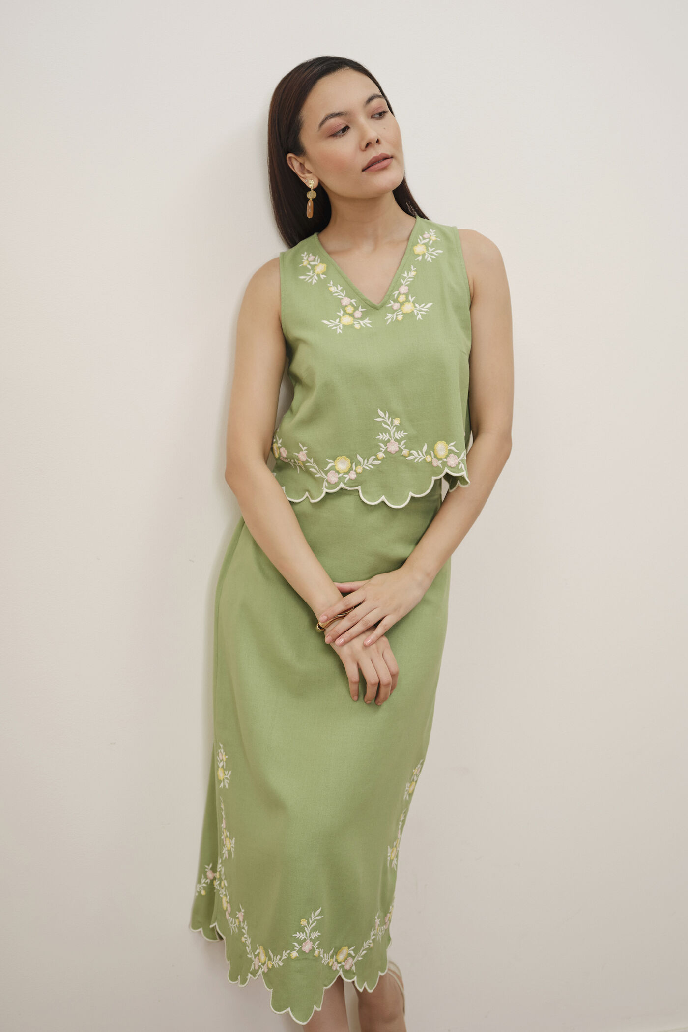 #19 Lauryn Green Embroidered Skirt Set - Image 1