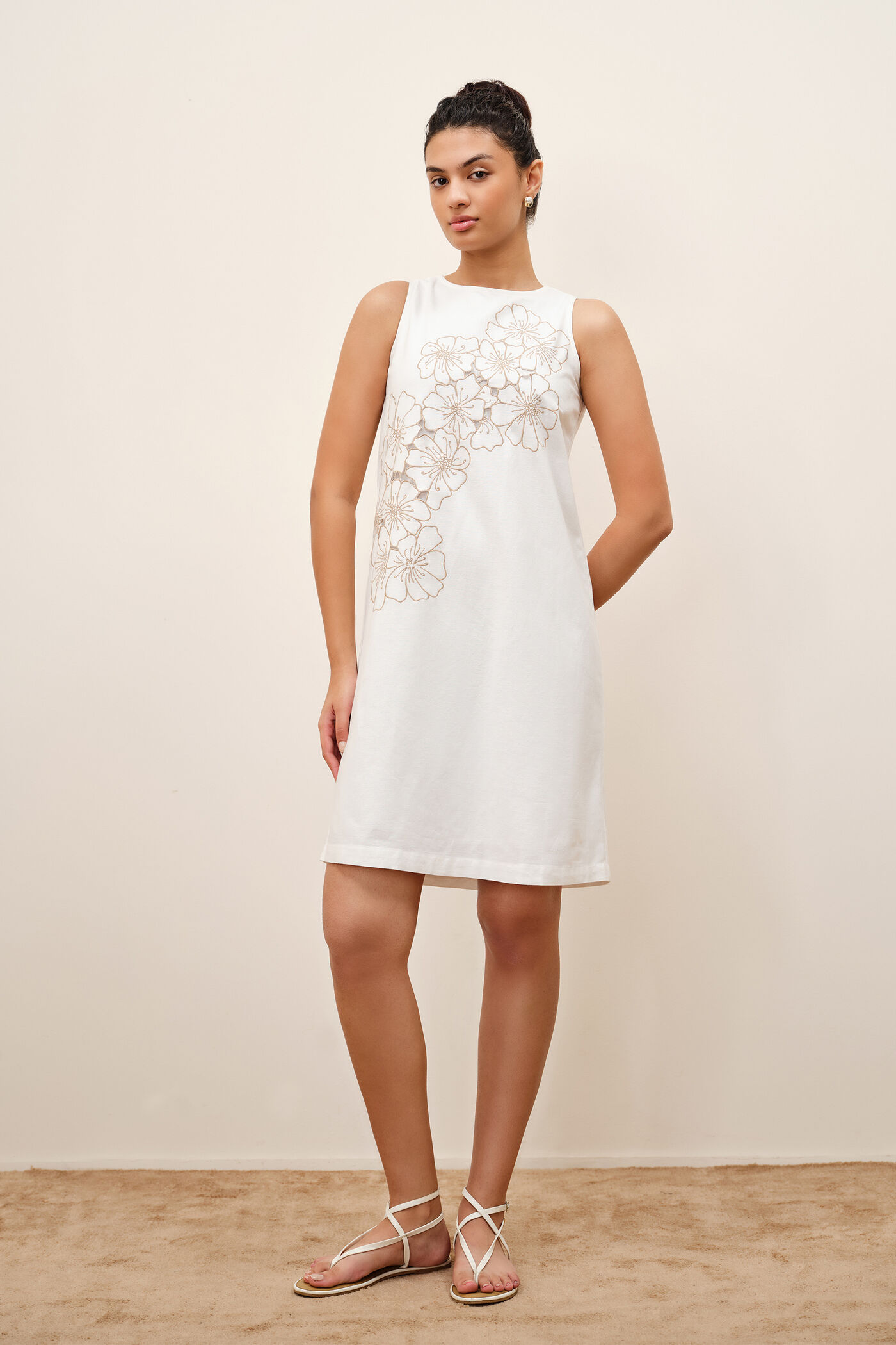 #21 White Embroidered Shift Dress - Image 1