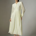 Gloria Cream Pleated Dress