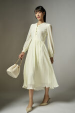 Gloria Cream Pleated Dress - Image 2