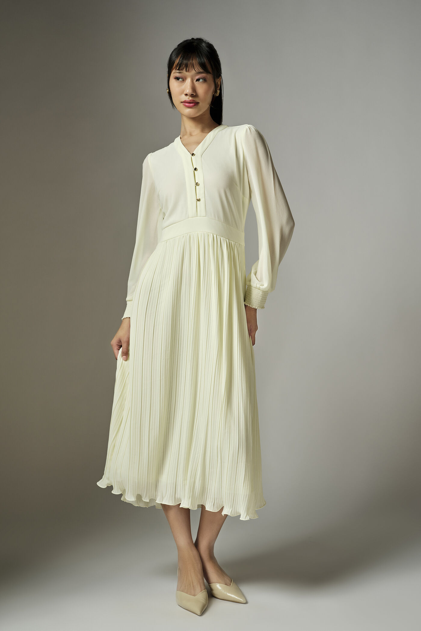 #8 Gloria Cream Pleated Dress - Image 1