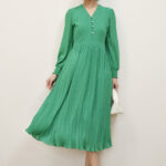 Gloria Green Pleated Dress