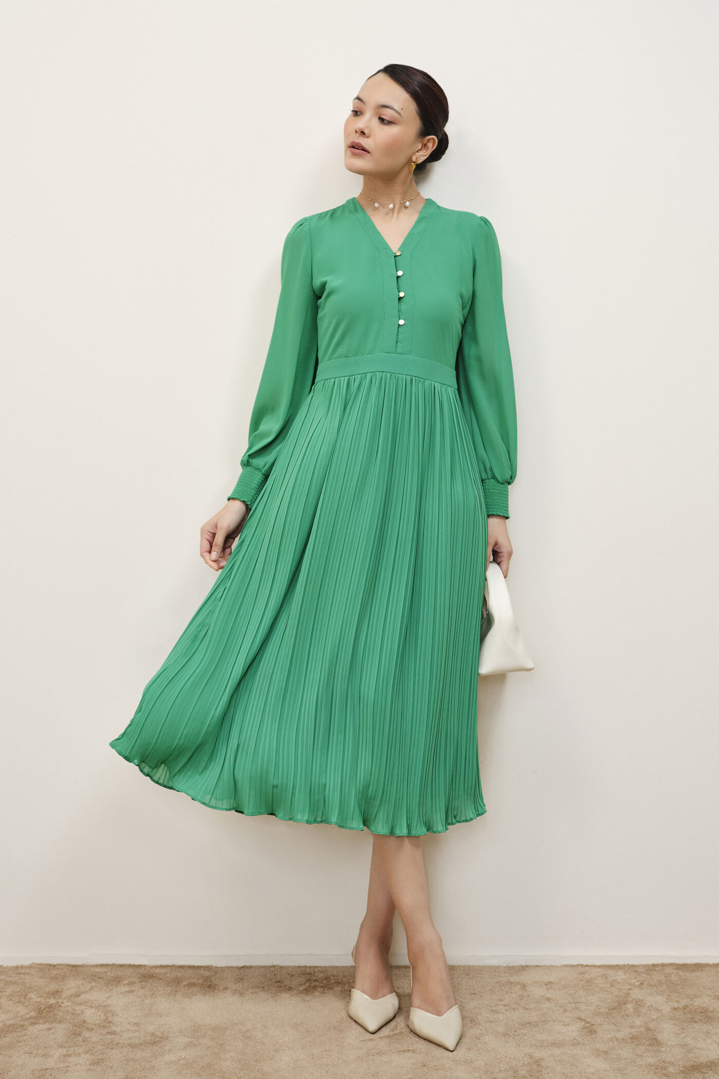 #9 Gloria Green Pleated Dress - Image 1